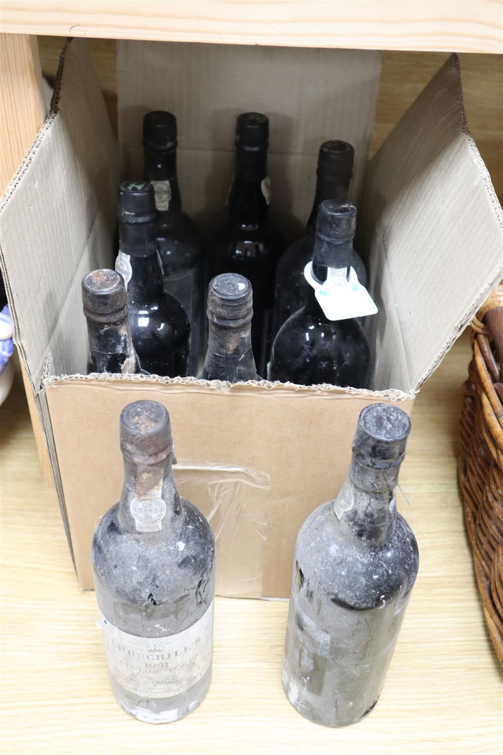 Nine bottles of vintage Port to include Churchills 1991 (3)